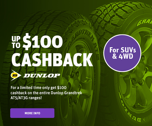 Up to $100 Cashback on the Dunlop Grandtrek AT5 & AT3G!